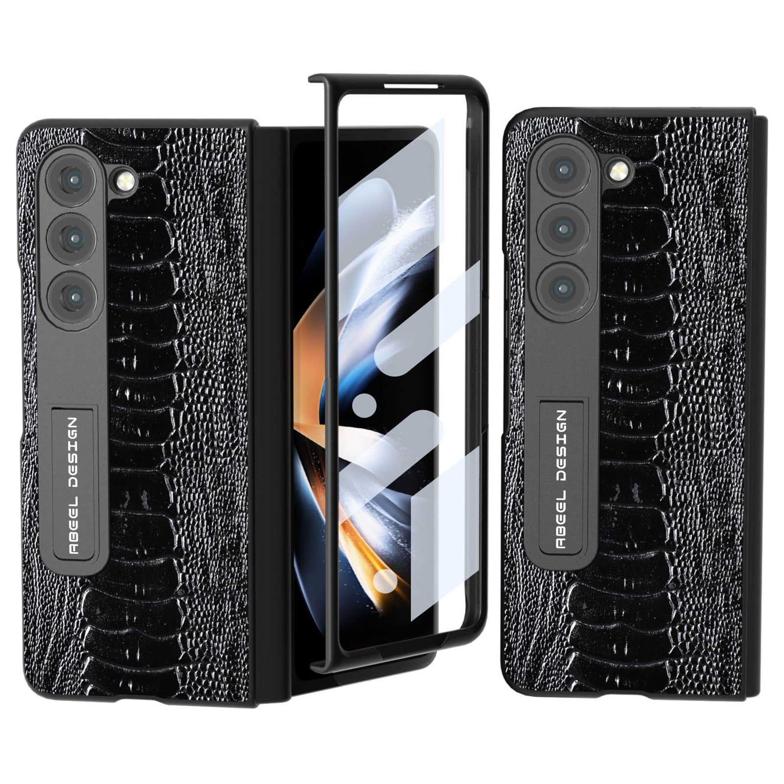 ABEEL For Samsung Galaxy Z Fold5 5G Genuine Cow Leather PC Phone Case Crocodile Texture Kickstand Protective Cover with Front Screen Film ABEEL For Samsung Galaxy Z Fold5 5G Genuine Cow Leather PC Phone Case Crocodile Texture Kickstand Protective Cover with Front Screen Film